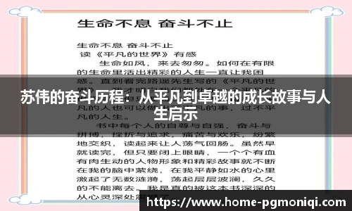 苏伟的奋斗历程：从平凡到卓越的成长故事与人生启示
